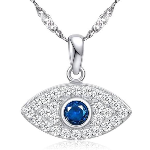 Jewelry - S925 Stering Silver Cross Necklace for Women Cubic Zirconia Evil Eye Pendant